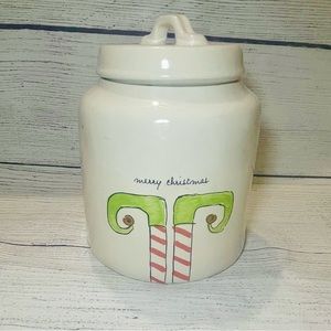 RAE DUNN White ELF FEET Merry Christmas Ceramic Cookie JAR